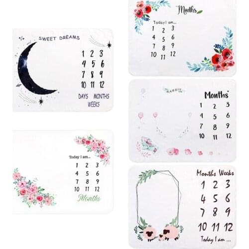Baby Monthly Record Growth Milestone Cartoon Moon Flower Blanket Newborn Photography Props Creative Background Cloth