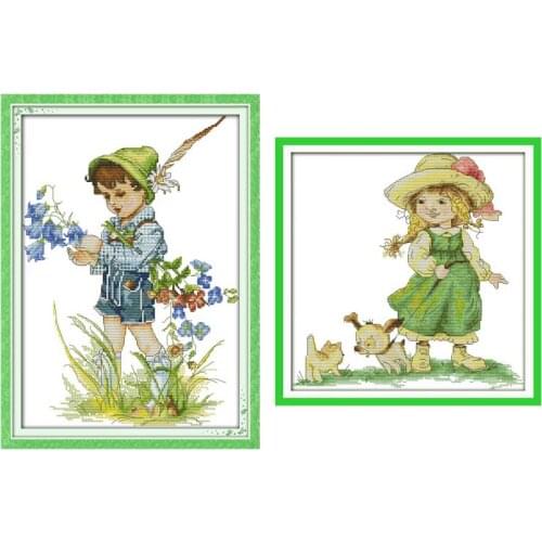Childhood Boy and Girl Counted Cross Stitch wholesale Cross Stitch11CT 14CT Cross-Stitch Kit Handmade Embroidery Needlework