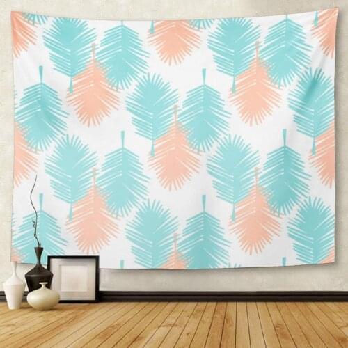 Blue Leaf Tropical Palm Leaves Pattern Colorful Coral California Tapestry Wall Hanging for Living Room Bedroom Dorm 60x80 Inches
