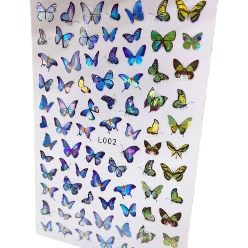 1 Sheet Holographic Butterflies Blue Nails Art Manicure Decal Stickers Back Glue Mix Size VIVID Butterfly Decal For Nail C008