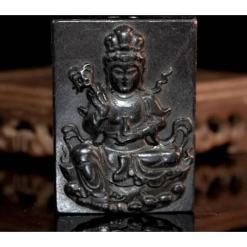 Hongshan culture archaize black iron meteorite Guanyin Buddha amulet statue