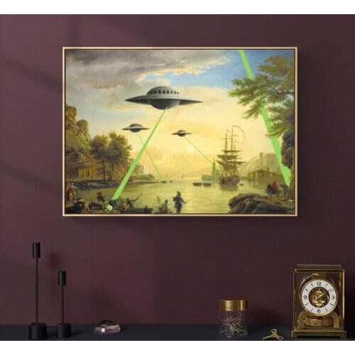 Alien UFO Invasion Graffiti Art Canvas Paintings On The Wall Art Posters And Prints Street Art Pictures Wall Decoration Cuadros