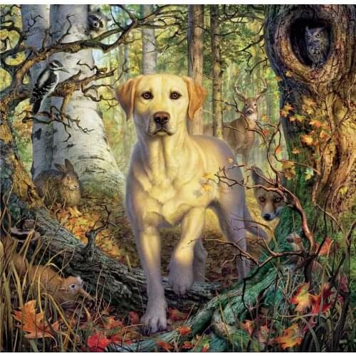 JMINE Div 5D Hunting labrador Dog Tree Forest Full Diamond Painting cross stitch kits art Animal 3D paint by diamonds