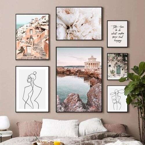 Sunrise Landscape Canvas Painting Scandinavian Posters Nordic Wall Art Print Greece Aegean Sea Photography Decoration Picture