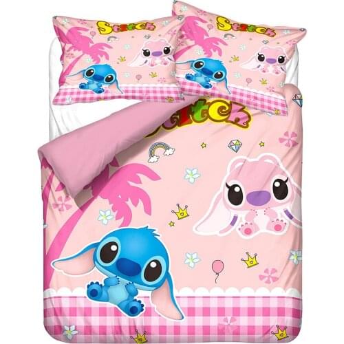 Disney Starbaby Stilch Pattern Bedding Set for Children Adult Pink Blue Duvet Quilt Cover Pillowcase Bedroom Decor Home Textile