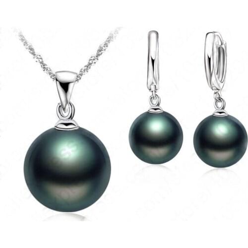 Top Quality Fresh Water Black Pear Jewelry Sets 925 Sterling Silver Necklace Design Dangle Earrings Wedding Jewelry Sets