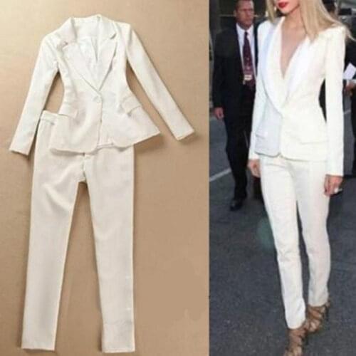 White suit Commuting Fashion Women 2 Pieces Set Womens Business Suits Pants Suit FormalOLBusiness Suit Long Sleeve Trouser Suit