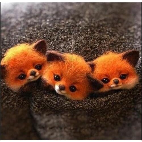 Cat, Fox, doobin, raccoon. wool needlepoint kit wool felt needle felting keychain craft needlecraft DIY handmade
