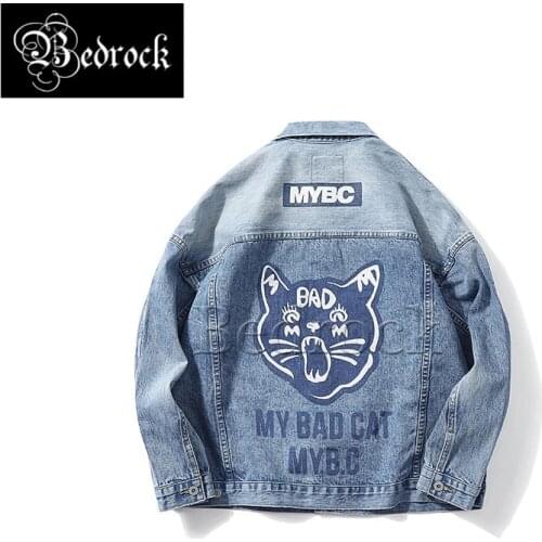 MBB cat print street 14oz blue washed Raw Denim jacket 507XX loose drop shoulder jacket men raglan sleeve design 301