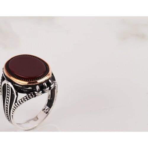 UM US JEWELRY Agate Gemstone 925 Sterling Silver Men Ring