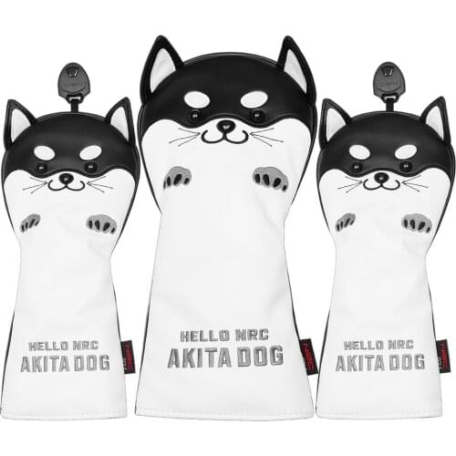 Golf Headcover Cute Akita Golf Club Head Cover for Driver Fairway Hybrid Putter PU Leather Protector Wood Covers