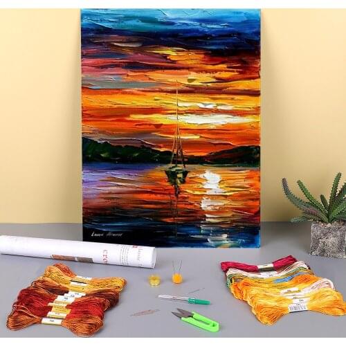 Quiet Sunset Printed Canvas 11CT Cross Stitch DIY Embroidery Kit DMC Threads Handmade Sewing Handicraft Painting Promotions