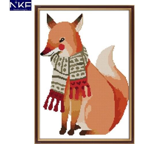 NKF A Fox with A Scarf Animal Cross Stitch Set Handmade Craft Needlework Cross-Stitch Embroidery Kit Cross Stitch for Home Decor