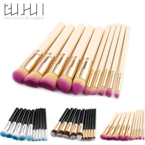 GUJHUI 10pcs Makeup Brushes set Cosmetic Tools For Powder Foundation Blending Eyebrow Brush Facial Make Up Tools kit