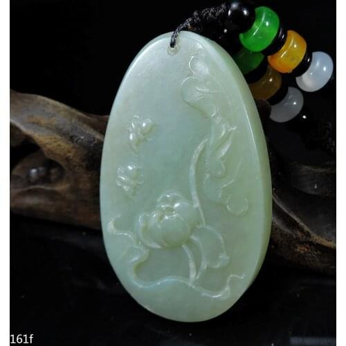 Jade Jewelry Certified Hetian Jade Pendant Hand-Carved Butterfly&Lotus Flower Jadeite Necklace Pendant Gift No Treatment 161f