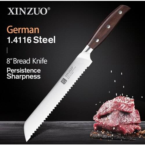 XINZUO 8" in Cake Knife GERMAN 1.4116 Stainless Steel Kitchen Knives High Quality Bread Knife Cook Tools Red Sandalwood Handle