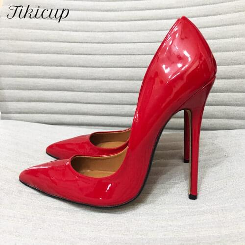 Tikicup Plus Size 40-48 Cross-Dresser Patent Stiletto 14cm/5.5" Extremely High Heels Pointed Toe Slip On Crossdressing Sexy Pump