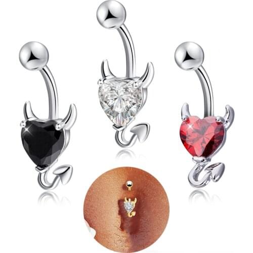 1Pc 316L Stainless Steel Heart Shape CZ Zircon Navel Piercing Body Piercing Jewelry Devil Belly Button Ring