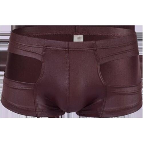 Plus Size Boxers Black Nylon Sexy Men PU Faux Leather Underwear Boxers Shorts Sheathy Cool Male Gay Underwear