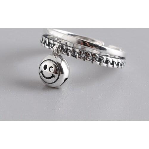 S925 All Sterling Silver Ring Smiley star Commuter Style Simple Silver Jewelry Girlfriend Gift Fashion Open Ring Size Adjustable