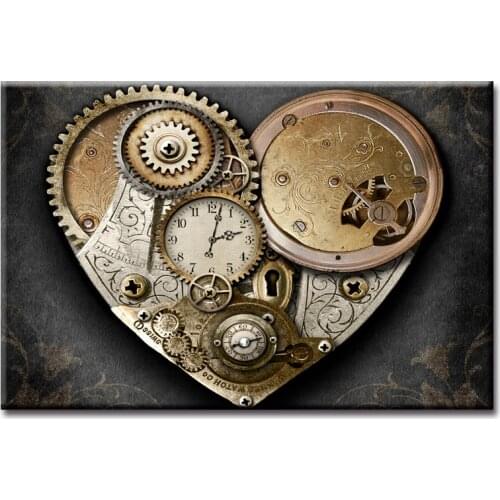 Framed Gear clock series poster Wall Art Oil Painting On Canvas Printed Painting Pictures Decor painting large living room