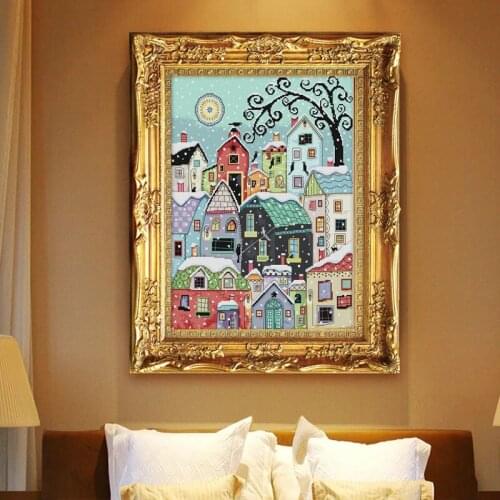 Fairy tale Snowy house Cross Stitch Kits Building Printed pattern canvas Chinese Embroidery Needlework set Cross-stitch Church