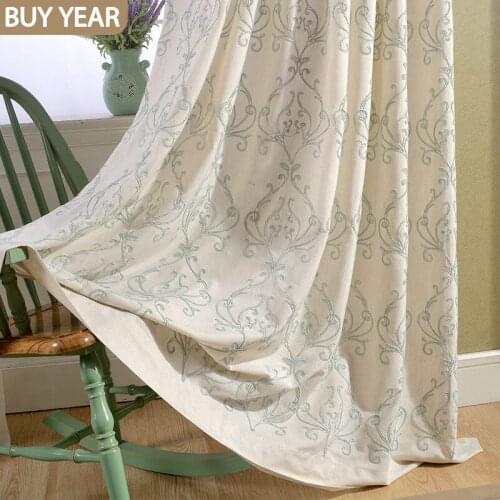 Modern Simple Curtains for Living Dining Room Bedroom European Curtains Cotton Linen Embroidered Finished product customization