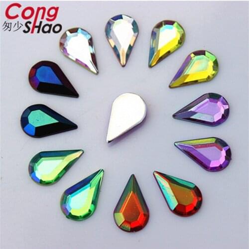 100pcs 8*13mm Drop AB Rhinestones Flat Back Acrylic Gems AB Crystal Stones For DIY Phone 3D Nail Art Face Decoration ZZ450