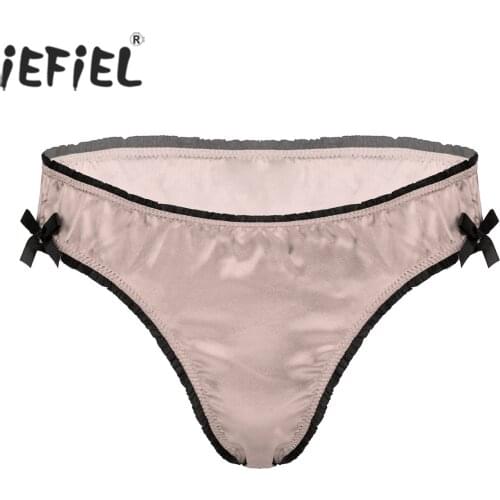 Men Frilly Low Rise Panties Sissy Nightwear Underwear Elastic Waistband Bowknot Lingerie Briefs Ruffled Underpants for Nightclub