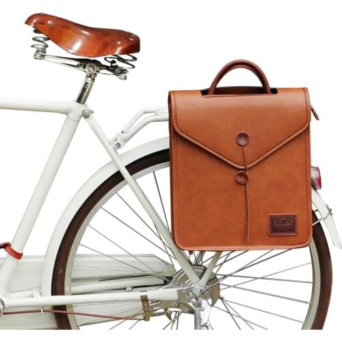 Tourbon Vintage Bicycle Pannier Bag Bike Rear Seat Backpack Microfiber Leather Handle Briefcase for City Tote Cycling Commuting