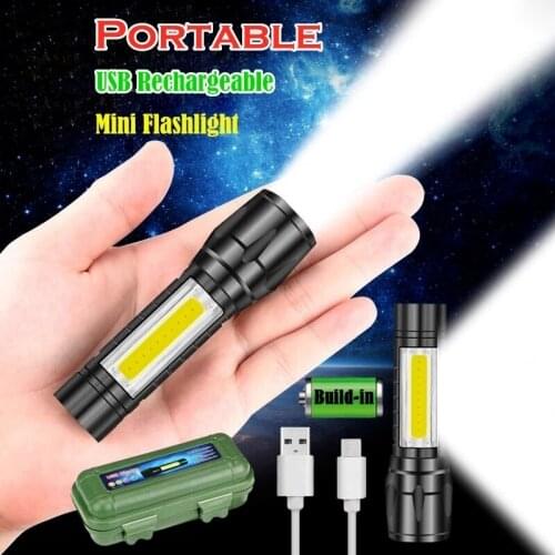 Built In Battery LED MINI Flashlight Zoom Waterproof Aluminum 3 Modes Torch Rechargeable for Camping USB Cabling, Cycling, Work