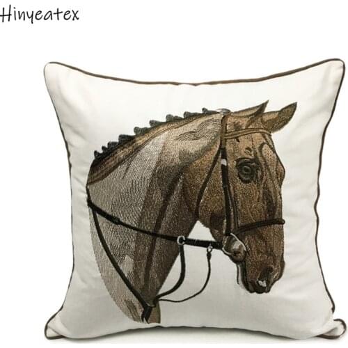 High Quality Embroidery Horse Designer Pillow Cover Sofa Cushion Cover Canvas Home Bed Decorative Case 45 x 45cm Sell by Piece