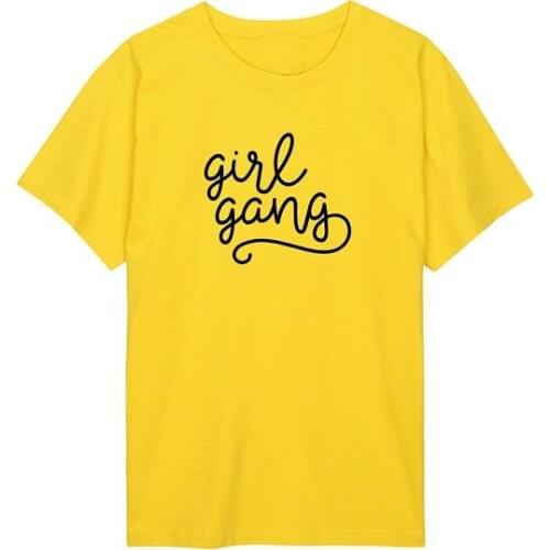 Girl gang fun slogan celebs fan japanese harajuku feminist squad T shirt girl power tees pink yellow hip hop women tops