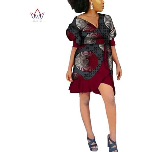 Women Sweet African Print Dresses Dashiki Plus Size 6xl Bazin Riche Traditional African Clothing Summer Party Dress WY3337