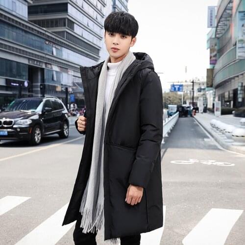 Winter New Style White Duck down Jacket Mens Mid-length Thick Hooded Korean-style Stylish Mens Jacket Youth