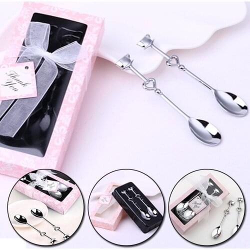 1 Pair Love Tea Stainless Steel Spoon Coffee Drinking Valentines Gift Tableware Teaspoon Bridal Shower Wedding Favors Lover