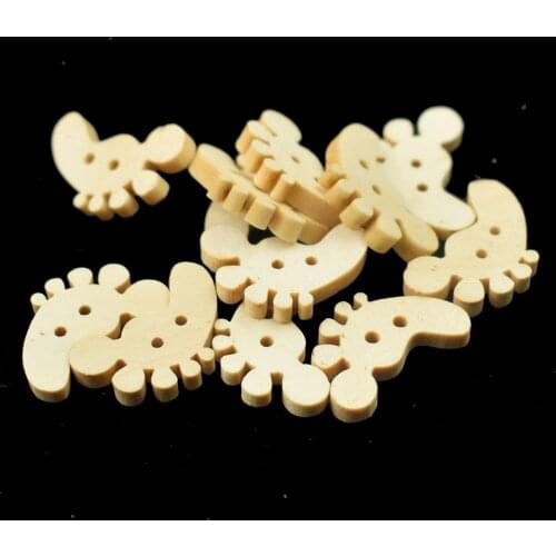 100PCS Button Foot Shaped Wooden Buttons Chips 2-Holes for Crafting Decoration for Children Clothing DIY Gift Decoration Card