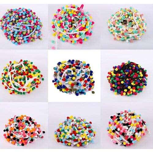 2 Yards Mix Color Pom Pom Lace Fluff Trim Ball Ribbon Pearl Pom Pom Sewing Knitted DIY Handicrafts Accessories Sewing Lace