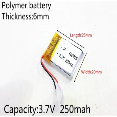 3.7V,250mAH,602025 PLIB; polymer lithium ion / Li-ion battery for GPS,mp3,mp4,mp5,dvd,bluetooth,model toy mobile bluetooth