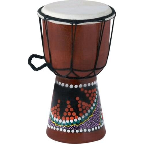 4 Inch Compact Size Wooden African Drum Djembe Bongo Hand Drum Percussion Musical Instrument with Colorful Pattern