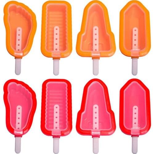 4Pcs Different Shape Silicone Ice Lollys Cream Mold Tray Summer Kitchen DIY Ice Cream Maker Tool with Lid Stick