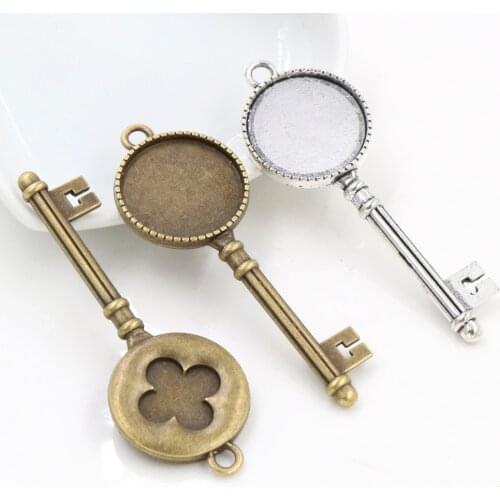 5pcs 20mm Inner Size Antique Silver Plated And Bronze Cross key Style Cabochon Base Setting Charms Pendant