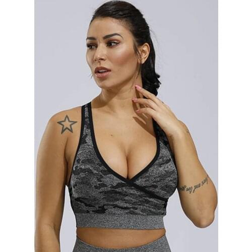 LANTECH Gym Bra Fitness Sports Yoga Sportswear Push Up Camo Workout Active Running Top Training Seamless Padded Bra Women