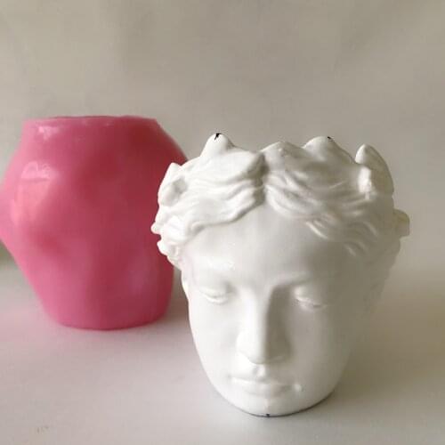 Handmade Cement Human Face 3D Girl Flower Pot Silicone Molds Concrete Craft Planter Making Cement Vase Mould