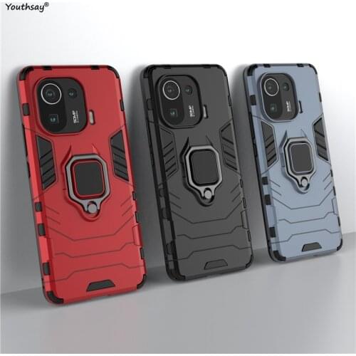 For Xiaomi Mi 11 Pro Case Protective Case For Xiaomi Mi 11 Pro Cover Silicone Rubber Armor Finger Ring Cover For Xiaomi 11 Pro