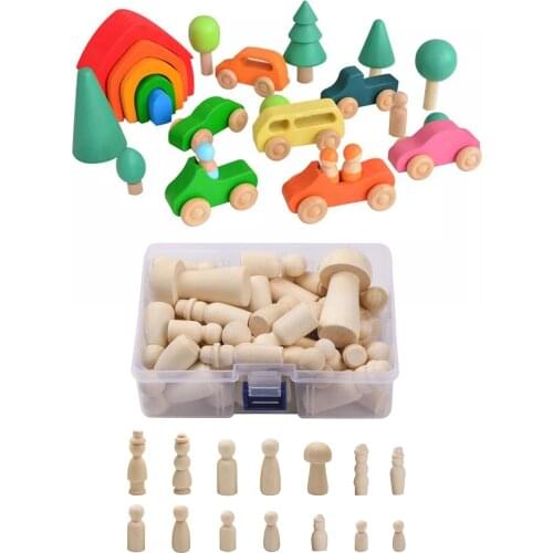42Pcs Wooden People Peg Doll Child,Man,Lady,Couple,Unpainted,Unfinished