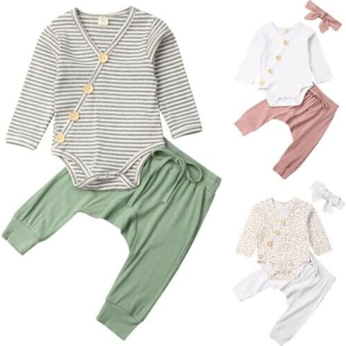 Focusnorm 0-18M Casual Cute Newborn Baby Girl Boy Tops Long Sleeve Cotton Romper Pants Leggings Cotton Autumn Outfits Clothes