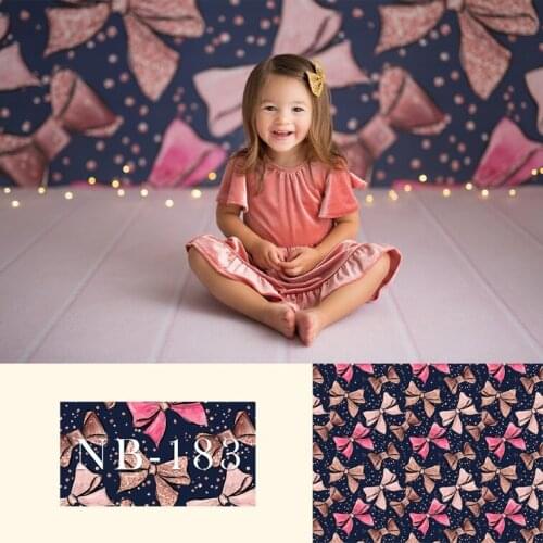 Girls Pink Bow Theme Birthday Portrait Backdrop for Photography Studio Cake Smash Newborn Children Portrait Photo Booth Prop