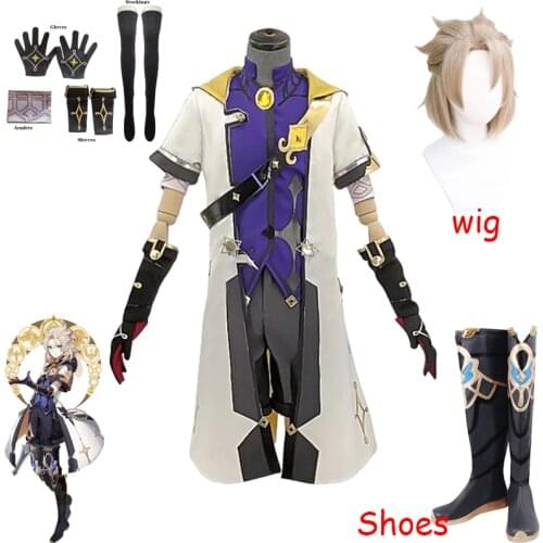 Game! Genshin Impact Alchemist Albedo Cosplay Costume Men Fancy Uniforms Top Pants Coat Halloween Carnival Costume