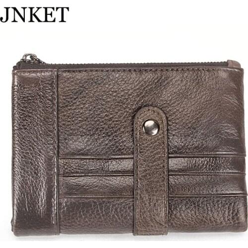 JNKET New Retro Mens Zipper Short Wallet Cow Leather Clutch Wallet Multi-card Wallet Billfold Card Holder Wallet Notecase